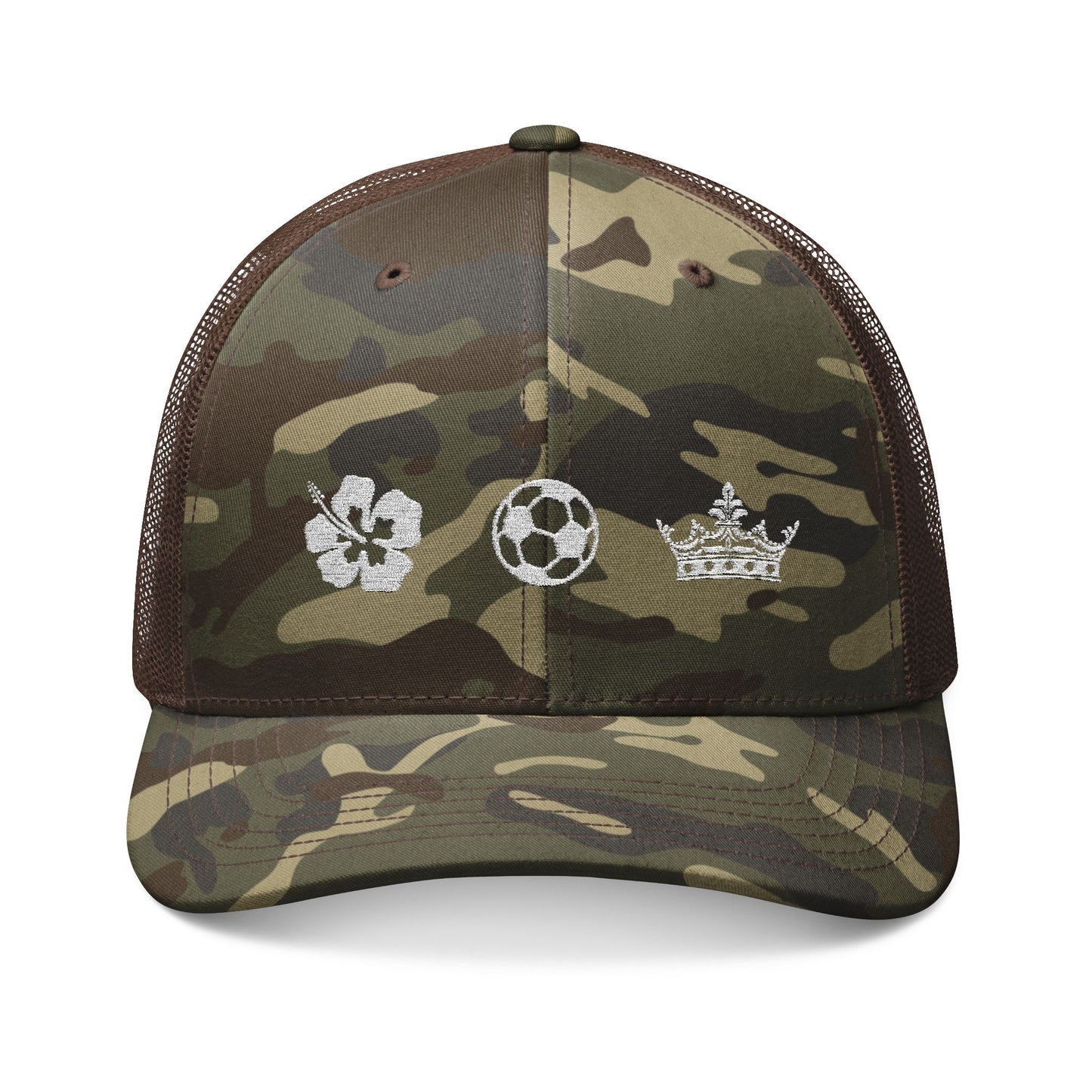 Camouflage Embroidered Trucker Hat for Soccer Queen Athletes, Moms, or Supporters