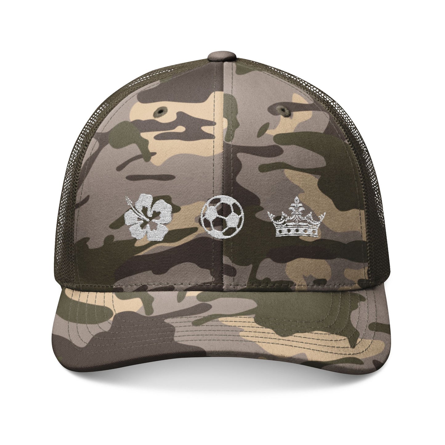 Camouflage Embroidered Trucker Hat for Soccer Queen Athletes, Moms, or Supporters