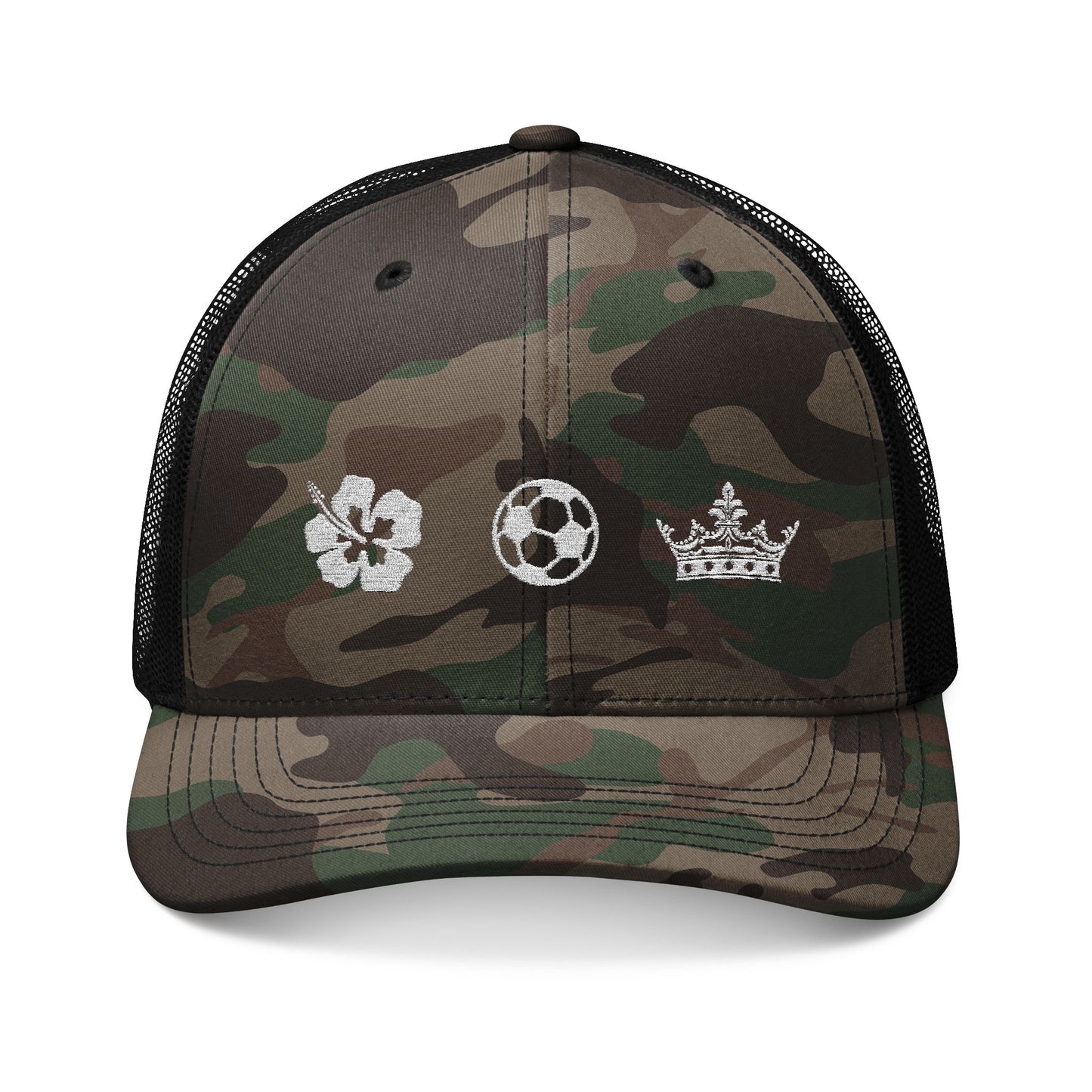 Camouflage Embroidered Trucker Hat for Soccer Queen Athletes, Moms, or Supporters